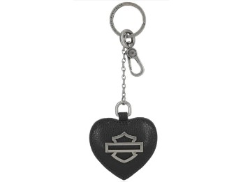 Schlüsselanhänger mit offenem B&S-Logo aus echtem Leder in Herzform, Schwarz