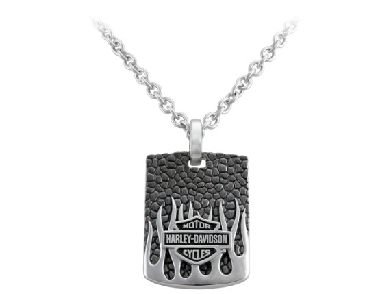 HSN0078-22, Textured Flame Dog Tag Necklace