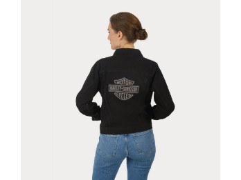 Essential Bar & Shield Denim Jacket für Damen - Schwarzer Denim