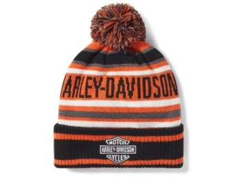 H-D®Beanie: Stripe Pom