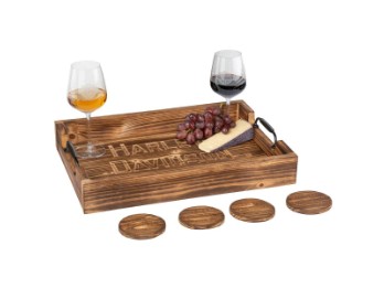 H-D Motor Co. Wood Trayw/Coasters