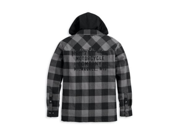 Onwards Hooded Black Plaid Shirt Hemd