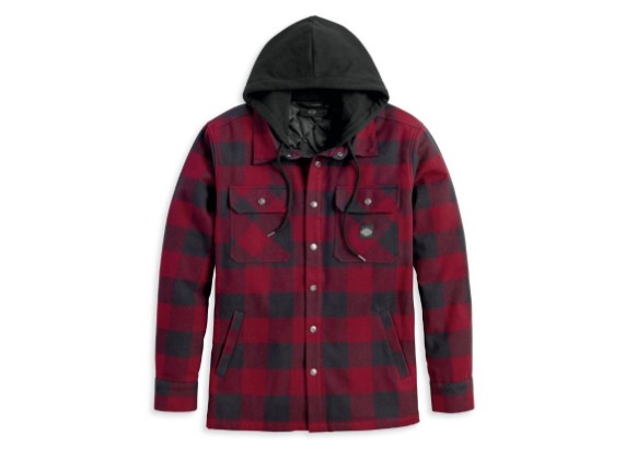 Onwards Hooded Black Plaid Shirt Hemd