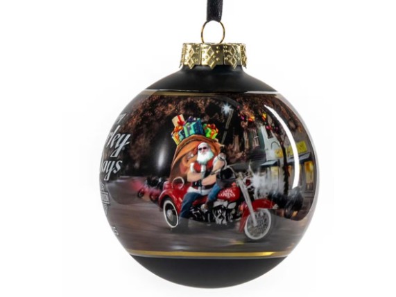 HDX-99357, 2025 Biker Santa Ball Ornament