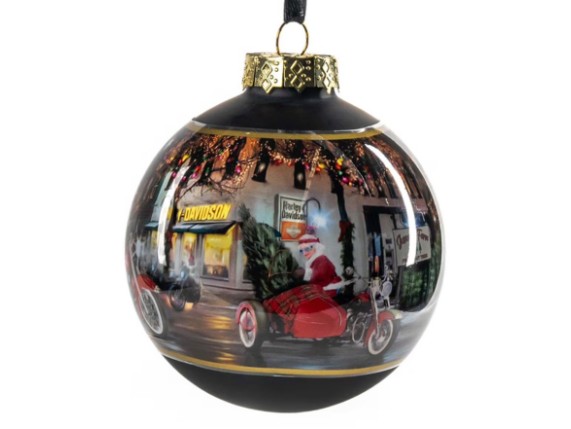 HDX-99357, 2025 Biker Santa Ball Ornament