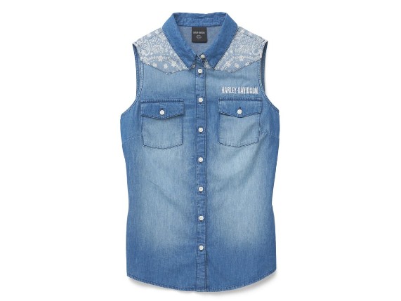 Liberty Bell Sleeveless Denim Shirt für Damen. 96662-22VW_f