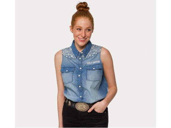 Liberty Bell Sleeveless Denim Shirt für Damen. 96662-22VW_t