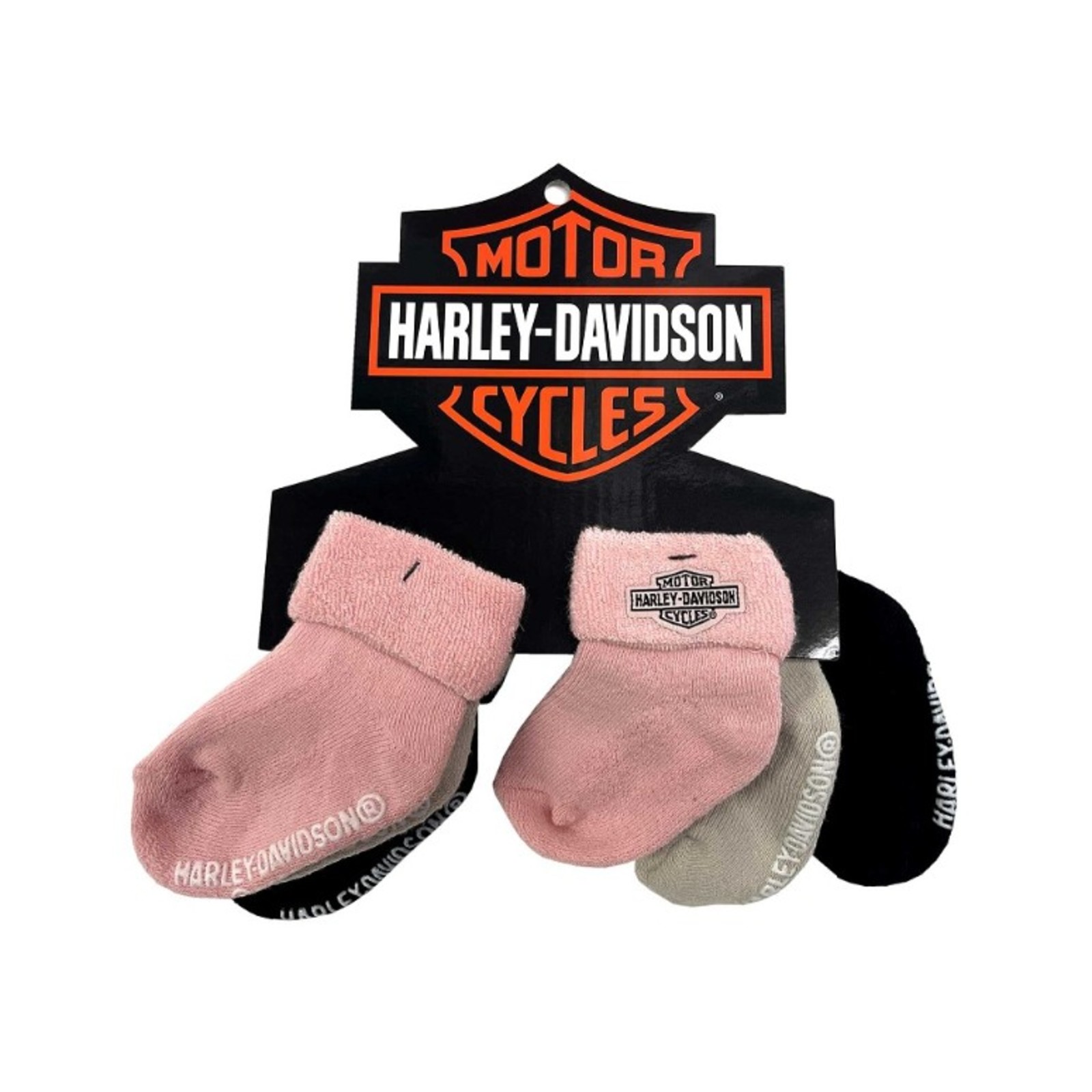 Harley-Davidson© Baby Stopper Söckchen für Mädchen 3er Set,  schwarz/rosa/beige