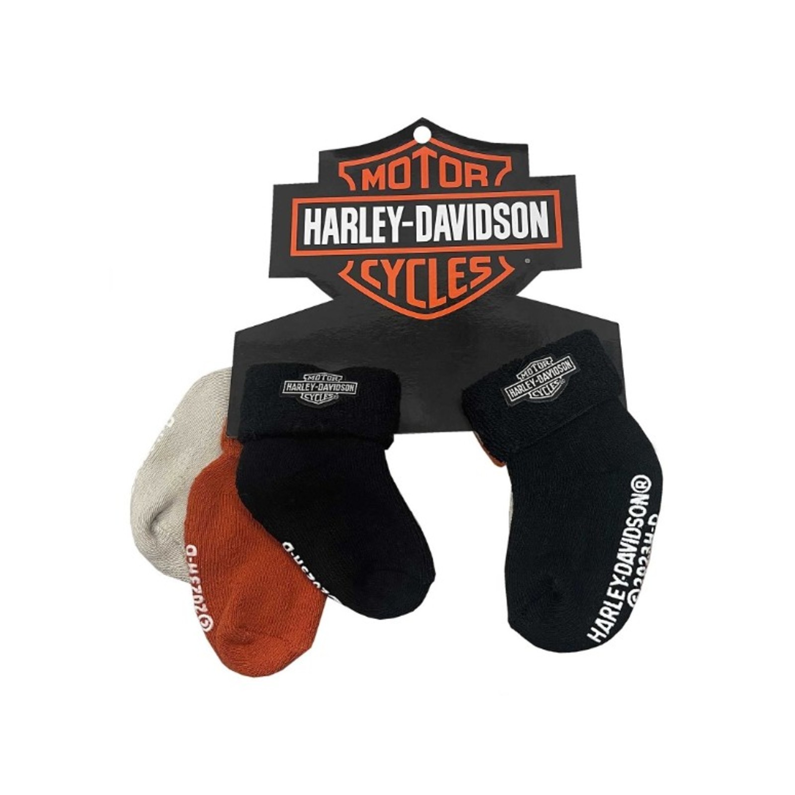Harley-Davidson© Baby Stopper Söckchen für Jungen 3er Set,  schwarz/orange/weiss