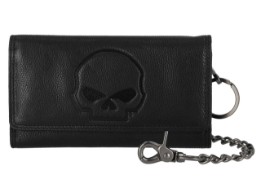 Harley-Davidson® Geldbörse aus Leder mit Totenkopf-Prägung und Biker-Kette