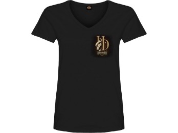 Harley-Davidson® Dealer T-Shirt "Down H-D Banner" für Damen, schwarz, Motiv hinten "Hamburg Wappen"