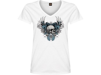 Harley-Davidson® Dealer T-Shirt "Skull Flight" für Damen, weiss, Motiv hinten "Hamburg Wappen"