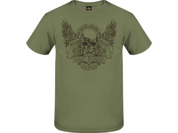 Harley-Davidson® Dealer T-Shirt "Winged Chain" für Herren, grün, Motiv hinten "Hamburg Wappen"