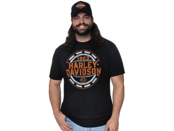 Harley Davidson © Dealer T-Shirt "Orbit" für Herren, schwarz/orange