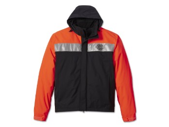 Harley-Davidson Wasserfeste Regenjacke für Herren, schwarz/orange