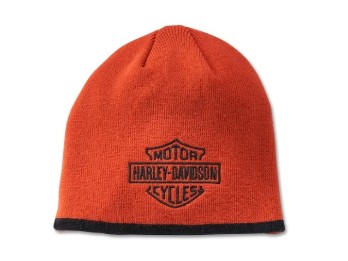 Harley-Davidson© Beanie Strick-Mütze "Bar & Shield" für Herren, orange/schwarz