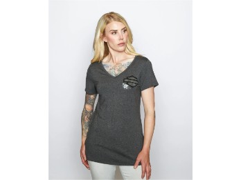Harley-Davidson® Rosebud Kurzarm-Shirt mit Strass und V-Ausschnitt für Damen