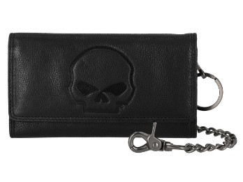 Harley-Davidson® Geldbörse aus Leder mit Totenkopf-Prägung und Biker-Kette