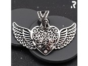 Rockyfy Edelstahl Kettenanhänger "Iron Seraph" by Rockyfy – Geflügeltes Herz mit Kristallen ADF022