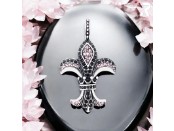 Rockyfy Edelstahl Lilien Anhänger "Black & Pink Lily" by Rockyfy – Fleur-de-Lis mit pinkem Kristall-Akzent A2024002