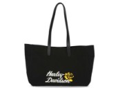 Harley-Davidson® Women's H-D Rose Summer Canvas Tote Bag w/ Leather Straps, Black