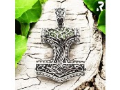 Rockyfy Edelstahl Mjölnir Anhänger "Thors Soul" by Rockyfy – Wikinger Hammer mit Lebensbaum & grünen Kristallen ADF014