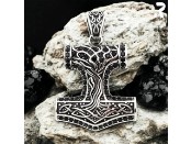 Rockyfy Edelstahl Mjölnir Anhänger "Thors Spirit" – Wikinger Hammer mit Lebensbaum & schwarzen Kristallen ADF019