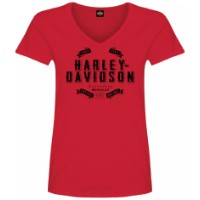 Harley-Davidson Dealer Shirts mit Backprint Lübeck Holstentor Ladies Simple V-Neck Bright red 3001789