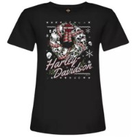 Harley-Davidson Dealershirt Damen T-Shirt Wreath Schwarz Wintershirt Weihnachten