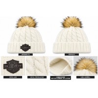 Harley-Davidson Damen Strickmütze mit Bommel – 97781-26RW – Cremeweiß