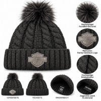 Harley-Davidson Damen Strickmütze mit Bommel – Schwarz | 97728-26VW