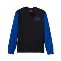 Harley Davidson Old English Stacked Bar & Shield Henley Herren Blau 96022-25VM