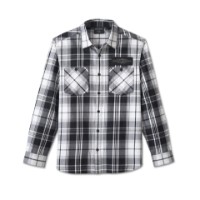 Stacked Bar & Shield Long Sleeve Plaid Shirt für Herren - Plaid – Harley Black und Cloud Dancer