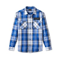 Stacked Bar & Shield Long Sleeve Plaid Shirt für Herren - Plaid – Surf the Web und Weiß