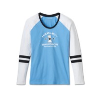 Harley-Davidson Damen Longsleeve Raglan-Top Colorblock-Design Blau/Weiß