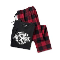 Harley-Davidson Herren Schlafanzug Set Bar & Shield kurzarm Karo rot & schwarz