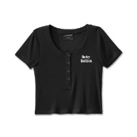 Harley-Davidson® Schwarzes geripptes Henley-T-Shirt