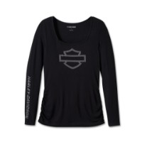 Harley-Davidson Damen Lognsleeve Bar & Shield Square Neck Top Schwarz
