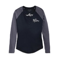 Harley-Davidson Damen Henley Timeless Silver Wing Schwarz