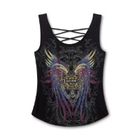 Harley-Davidson Women's Bling H-D® Moto Wings Laced Back Tank - Harley Black 96627-25VW