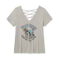 Harley-Davidson Women's Bling H-D® Afterlife Short Sleeve Laced Back Tee - Ghost Grey 96648-25VW