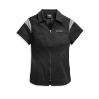 Harley-Davidson Damen Bluse Skull Logo Zip-Front Willie G Skull Design Schwarz
