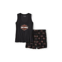 HARLEY-DAVIDSON DAMEN-PYJAMA-SHORTS-SET MIT BAR & SHIELD-PRINT / 96522-25VW