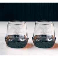 Harley-Davidson Double Old Fashion Glas Set Swooping Eagle Stone Base HDL-18829