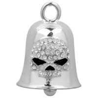 Ride Bell, Willie G. Skull, Bar & Shield, White Crystal, Harley-Davidson, Silber