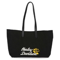 Harley-Davidson® Women's H-D Rose Summer Canvas Tote Bag w/ Leather Straps, Black