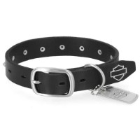 Verstellbares Lederhalsband für Haustiere mit Harley-Davidson® Cone Stud Bar & Shield-Logo – Schwarz MPC262/08