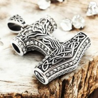 Rockyfy Edelstahl Mjölnir Anhänger "Thors Life" by Rockyfy – Wikinger Hammer mit Lebensbaum & Kristallen ADF008