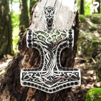 Rockyfy Edelstahl Mjölnir Anhänger "Thors Energy" by Rockyfy – Wikinger Hammer mit Lebensbaum & Kristall-Mix ADF020