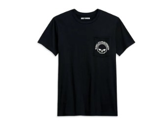 T-Shirt, Harley-Davidson mit Skull Brusttasche vorne links, Schwarz